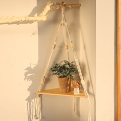 Macrame Wall Shelf Bohemian Home Decor Triangle Shelves Wall Decor Plant Hanger Candle Holder For Living Room Bedroom Decoration