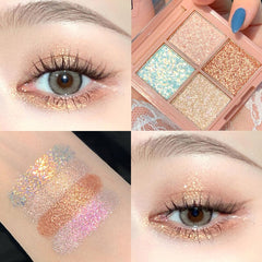 Yickyue 4 Colors Matte Glitter Eyeshadow Pallete Long Lasting Waterproof Shimmer Eye Shadow Palette Metallic Makeup Pigment Cosmetic