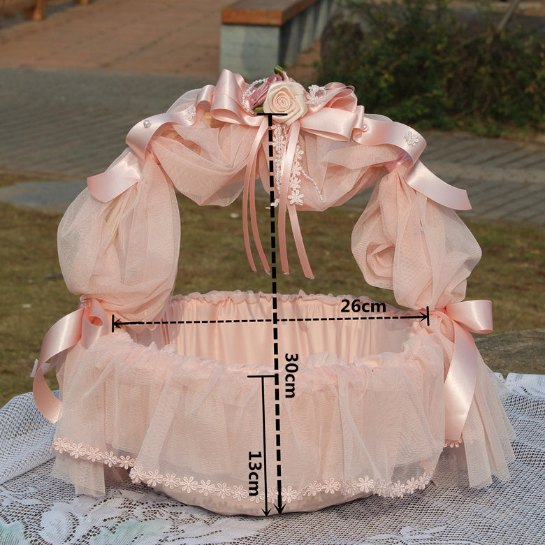 YICKYUE  -  Wedding Bridesmaid Kids Handheld Flower Basket Organizer Supplies Elegant Flower Storage Box Pink Silk Lace Party Decoration