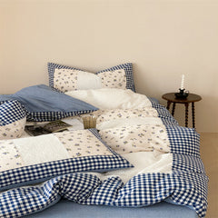 YICKYUE  -  Korean Washed Cotton Bedding Set - 4PC Striped Duvet Cover & Sheets | Rustic Farmhouse Style