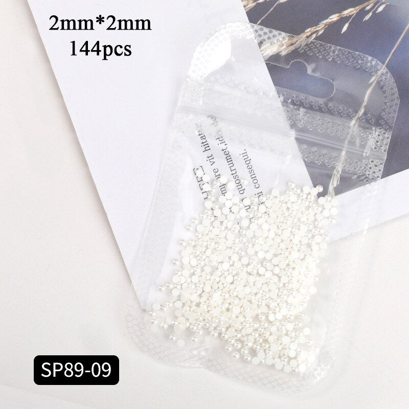 144pcs 3D charms AB Round Pearl Nail Art Rhinestone Flat back Crystal For Nail Pearl For Nail Art Decorations Manicure DIY Tips