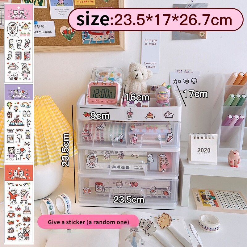 Korea Ins Desktop Storage Box Drawer Cosmetic Box Stationery Office Desk Rack Student Dormitory Kawaii Storage Organizer 3 Layer