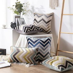 Velvet Cushion Cover Soft Pillow Cover Zigzag Grey Coffee Blue Durable Thick Home Decorative for Sofa Bed