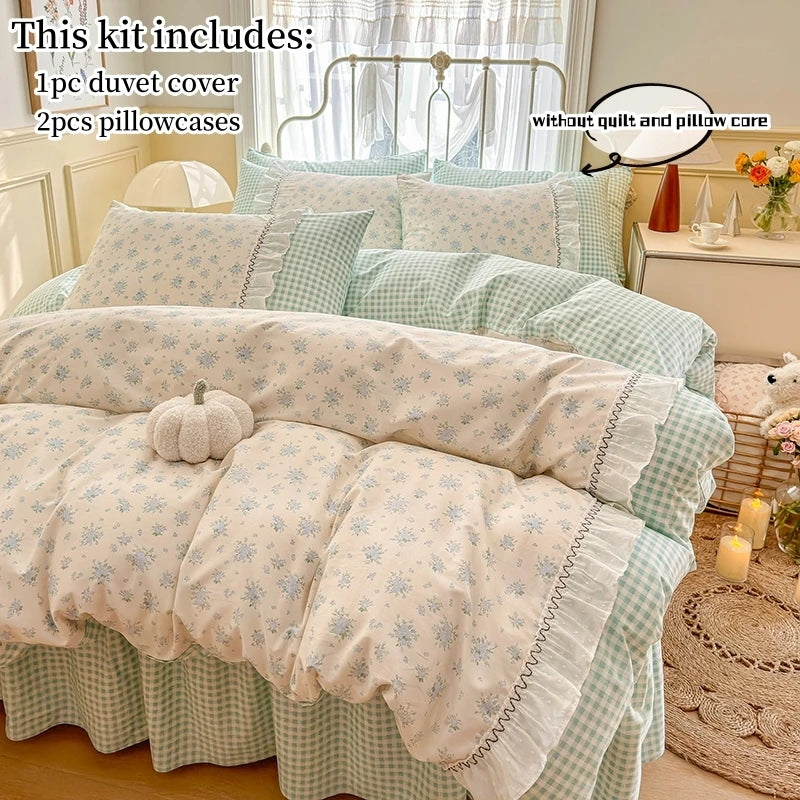 YICKYUE  -  Korean lace bedding set 3pcs Floral Duvet Cover Set Pillowcasesno flat sheet Twin Single Queen Size Girls Bedding Linen