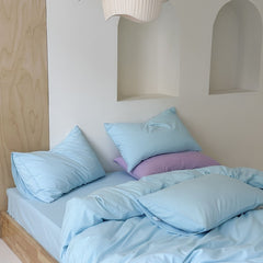 Yickyue 100%Washed Cotton Vibrant Solid Color Bedding Set Super Soft Comfortable Duvet Cover Bed Sheet Pillowcase Twin Queen King 4/7Pcs