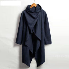 Hearujoy Cotton Trench Men Vintage Jacket Long Sleeve Scarf Collar Cloak Shirt Top Fashion Poncho Male Windbreake Irregular Cardigan Coat