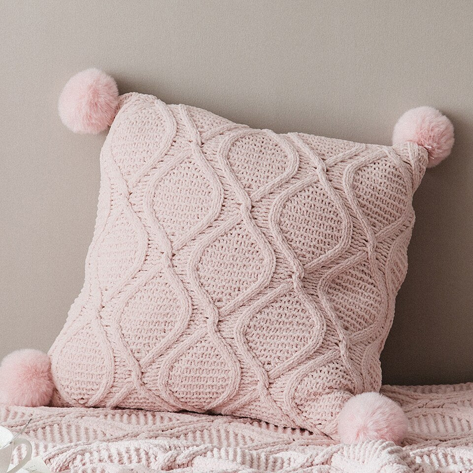 Blanket Chic Knitted Blanket With Balls Chenille Crochet Warm Bedspread Pink Throw Blankets for Bed Sofa P