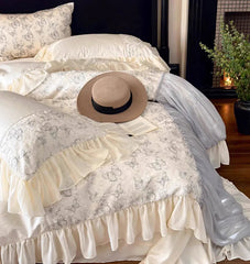 YICKYUE  -  Romantic french butterfly bedding set,full queen king fairyfair ruffled cotton home textile bed sheet pillow case quilt cover