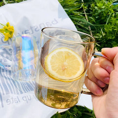 Ins Laser Glass Cup Heat Resistant Coffee Mug Cute Transparent Colorful Drinking Cups For Girl Creative Tea Juice Milk Glass Cup