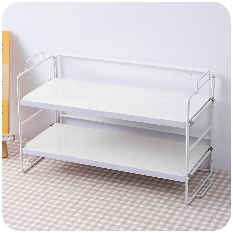 Yickyue Desktop Shelf Wrought Iron Wooden Desk Small Shelf Storage 2layers Student Desk Cosmetics Stationery Finishing Rack Organizer