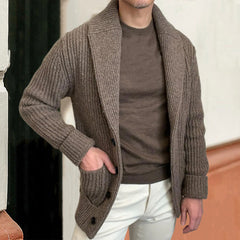 Hearujoy Vintage Fashion Men Knitted Cardigan Sweater Autumn Winter Warm Lapel Knitting Coat Casual Solid Slim Fit Knit Jacket Streetwear