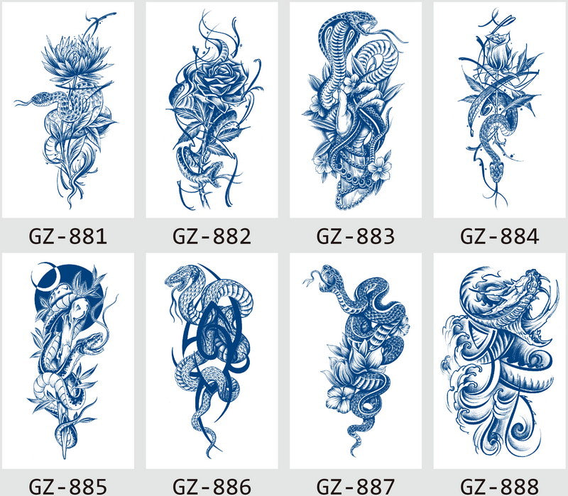 YICKYUE  -  8Pcs/lot Juice Ink Semi-Permanent Waterproof Temporary Tattoos Stickers Personality Imitation Sweat Fake Tattoos For Men Women