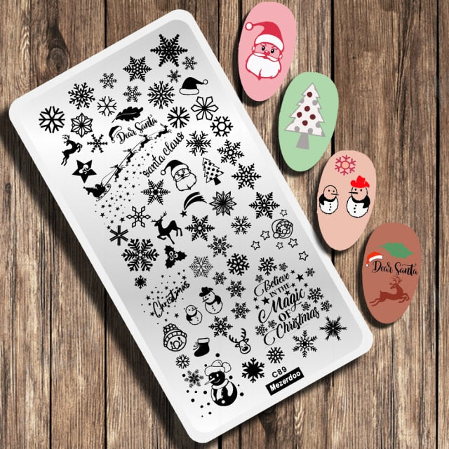 Merry Christmas Nail Stamping Plate Snowflake Snowman Bear Stamp Template Deer Design Nail Art Image Plate Printing Stencil Tool