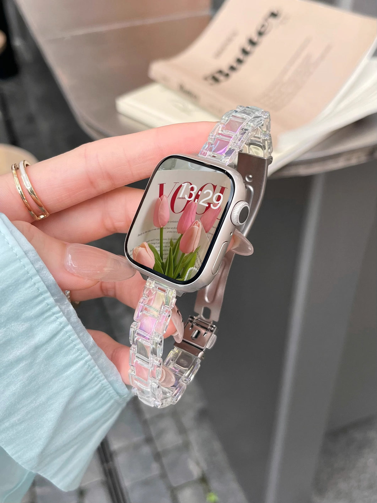 YICKYUE  -  Women Slim Transparent Laser Strap for Apple Watch Band 42mm 46 49 45 40 44 38 41mm Acrylic Bracelet for iWatch 10 9 8 7 SE 6 5