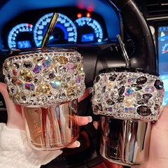 Rhinestones Straw Glass Cup Water Bottle Soy Milk Juice Coffee Mugs Household Transparent Dessert Breakfast Cold Drink Coke Cup