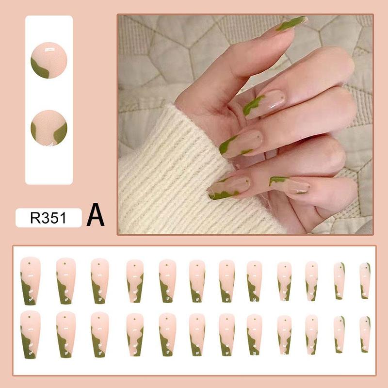 24Pcs/Box Rhinestones Decal press On Nails Sticker Cloud Pearl Fake Nails Square Level Women False Nail