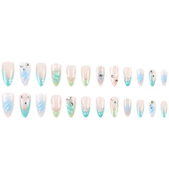 YICKYUE  -  24pcs French Fake Nail Patches 3D Butterfly Design Y2k Press on Nails for Women Wearable Ocean Blue Gradient Almond False Nails