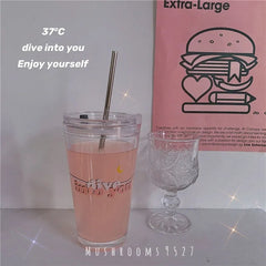 Korean Style Beautiful and Romantic Dive Into Your Dreamland Large-capacity Glass with Straw Lid Love Confession Glass Gift