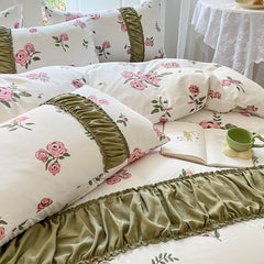 Yickyue Flower Series Double Gauze Bedding Sets 4pcs Comforter Bedding Sets Skin Friendly Fabric Quilt Cover Set for Single Double Bed