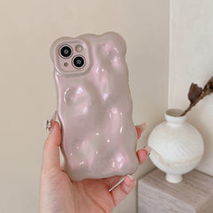 YICKYUE  -  3D Bubble Wave Pattern Phone Case For iPhone 16 15 14 13 12 11 Pro Max Pearl Powder Color Soft Shockproof Back Cover