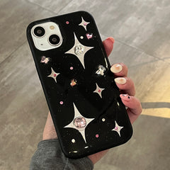 YICKYUE  -  3D Rhinestone Star Phone Case For iPhone 16 15 14 13 12 11 Pro Max 14promax Luxury Black Soft Back Cover