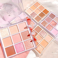 Yickyue Matte Shimmer Eyeshadow 9 Colors Korean Style Pearle Glitter Pigment Eye Shadow Makeup Palette Lasting Fashionable Girl Cosmetic