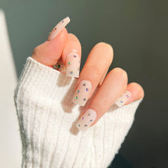 24pcs/Box Detachable Short Square Head False Nails Wearable Glitter Sequins Fake Nails Full Cover Nail Tips Press On Nails