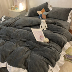 Yickyue  Luxury Duvet Cover Bedding Set Winter Warm Double-sided Plush Quilt Cover Bed Sheet and Pillowcase 4pcs Queen Size Bed Linen Set