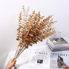 1PC Three-pronged Fan Leaf Netting Artificial Gold Ginkgo Eucalyptus Holly for Wedding Arch Flower Arrangement Home Decor Crafts