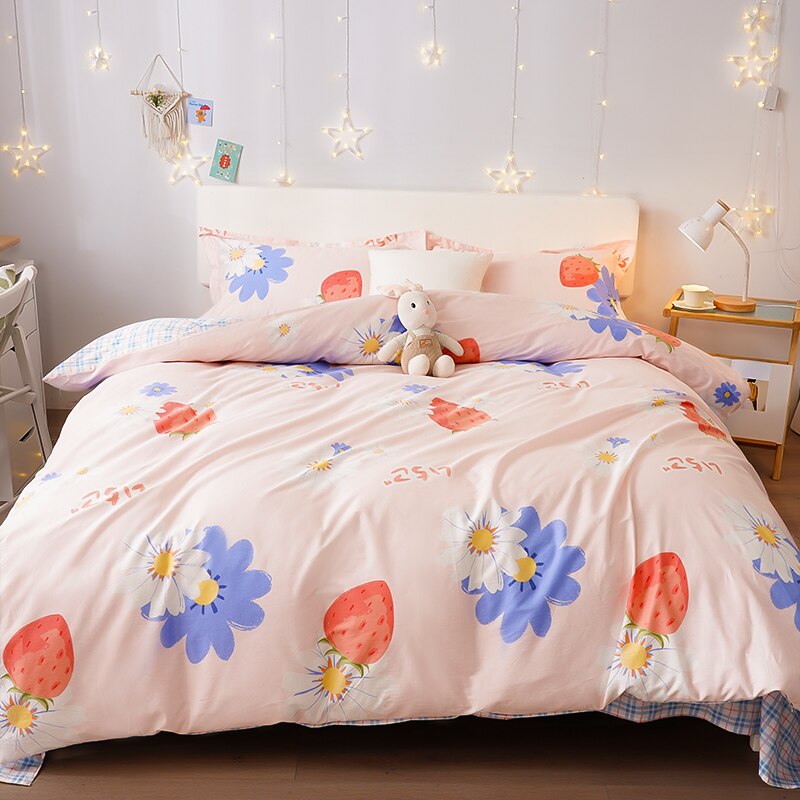 YanYangTian Pure cotton 4-piece set Contracted luxury Bed linen cotton double blanket cute bedding sheet quilt pillowcase