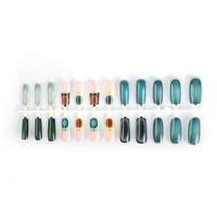 YICKYUE  -  24pcs French Flowers Pattern False Nails Blue Blush Design Fake Nail Patch Full Cover Wearable Long Ballet Coffin Press on Nails