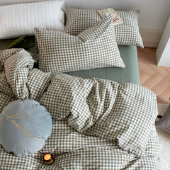 YICKYUE  -  Cotton Small Gingham Bedding Set - Green