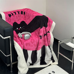 YICKYUE  -  Ins Fashionable Cartoon Lamb Fleece Blanket Skin-Friendly Soft Waxy Milk Fleece Casual Blanket Student Cute Shawl Blanket