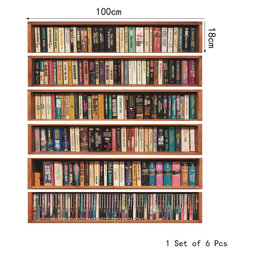 6Pcs/Set DIY Bookcase Decoration Stair Stickers Living Room PVC Self-Adhesive Home Waterproof Wall Stickers Step Stickers