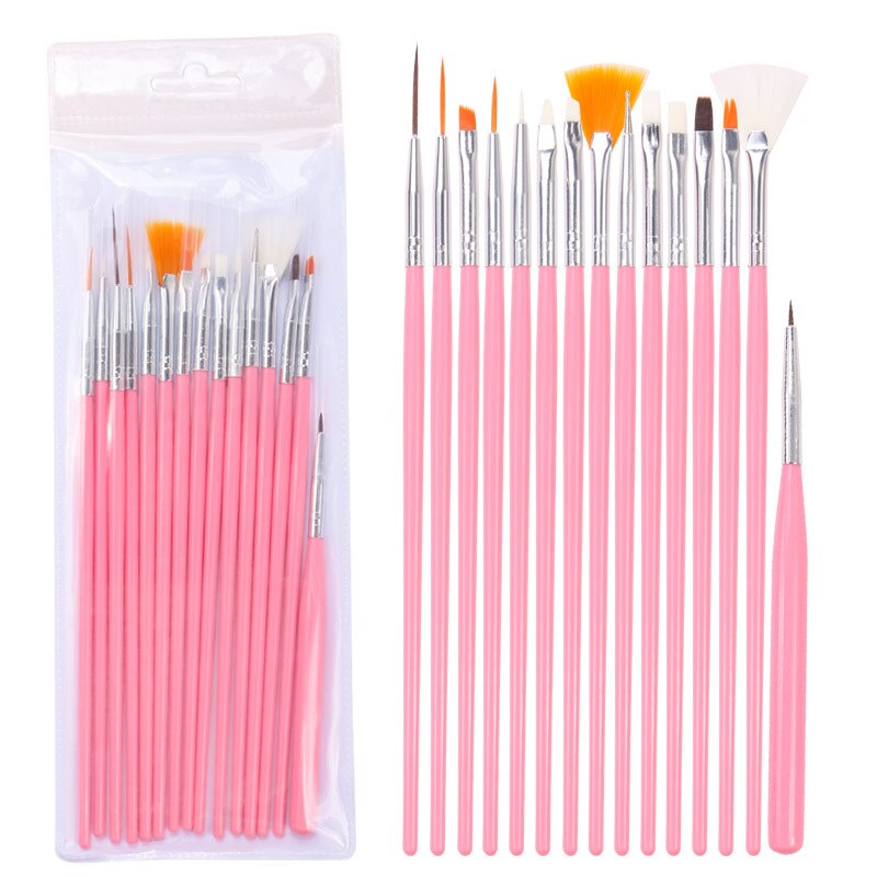 15Pcs Black Pink White Nail Art Brush Liner Dotting Fan Manicure Tool Set Draw Line Pen Painting Drawing Carving UV Gel Pen