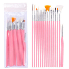 15Pcs Black Pink White Nail Art Brush Liner Dotting Fan Manicure Tool Set Draw Line Pen Painting Drawing Carving UV Gel Pen