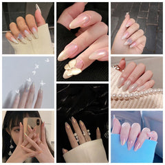 Solid Color Mirror Effect Nail Small Butterfly Coffin Nail Metallic Long White Curved Fake Nail Tips Adult Ballerina Nails