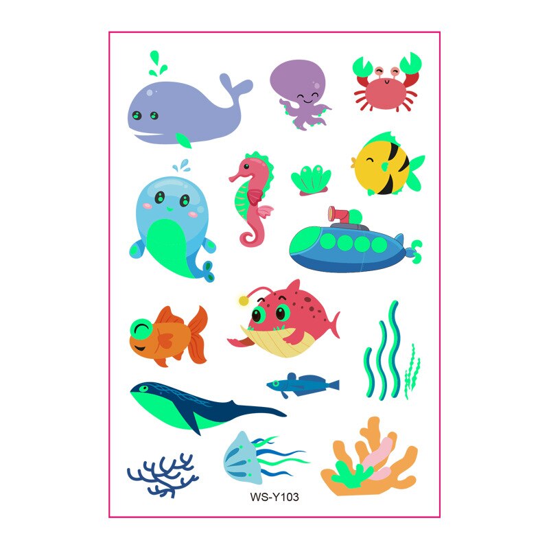 Tropical Fish Dream Whale Dolphin New Luminous Tattoo Sticker Children Fun Temporary Fake Tattoo Arm Leg Child Body Art Sticker