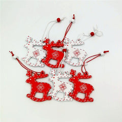 Yickyue Christmas Decoration Supplies Wooden Pendant 4 Grid Boxed Elk Bell Snowflake Wooden Pendant Tree Ornaments