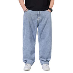 Hearujoy Oversize Jeans Men Spring Autumn Casual Loose Straight Denim Pants Plus Size Wide Leg Elastic Waist Trouser Clothing For Fat Man