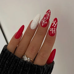 YICKYUE  -  Red Chic French Bowknot Snow Pattern Delicate Heart Nail Art Fake Nail Detachable Finished False Nails Press on Nails Christmas