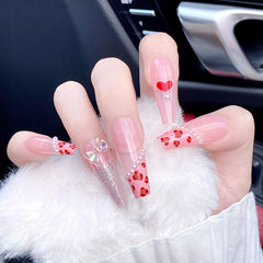 24pcs/Box Detachable Long Coffin False Nails Heart Light to Dark Brown Wearable Ballet Fake Nails Full Cover Nail Tips Z152