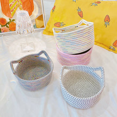 W&G Desktop Storage Basket Cat Ear Cotton Thread Hand-woven Storage Basket Student Storage Basket Bedside Storage