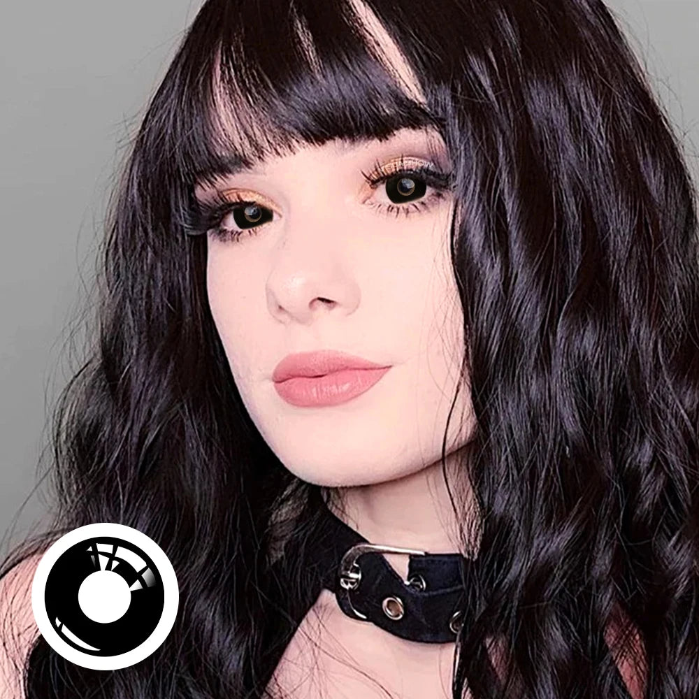 YICKYUE  Cosplay White Colored Contact Lenses 2pcs Crazy Red Contact Lenses Anime Black Eye Lenses Halloween Beauty Makeup Lens
