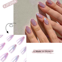 Yickyue 24pcs Fake Nails Medium Length Stiletto Almond Shape Purple Aurora Artificial Nails Wearable False Y2k Nails Press On Nail Tips