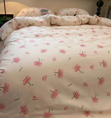 YICKYUE  -  Cute sweet pink cake bedding set single double,twin full queen king kawaii cotton home textile bed sheet pillow case quilt cover