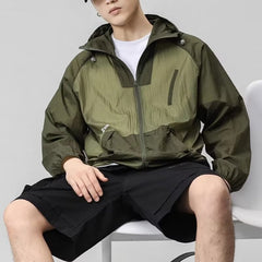 Hearujoy Spring Summer Sunscreen Clothing Thin And Light Hooded Jacket Men Patchwork Ice Silk Coat Outdoor Fishing Mountain Travel Top