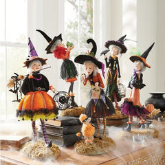 Halloween Decorative Figure Witch Statue Resin Pumpkin Elegant Witch Doll Figure Sculpture Ornaments Party Home Decor Gifts
