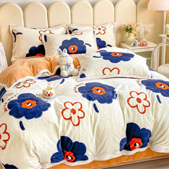 Yickyue  Winter Thickened Warm Double-sided Plush Bed Linens Set Home Textile Duvet Cover Sheet Pillowcase 4pcs Luxury King Bedding Set