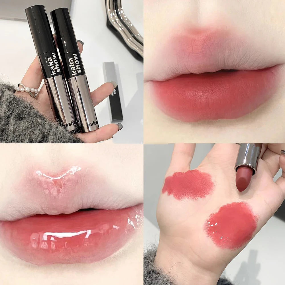 YICKYUE  -  Double Head Mirror Lip Gloss Waterproof Matte Clear Velvet Lip Glaze Lasting Lip Glaze Sexy Red Liquid Lipstick Korean Makeup
